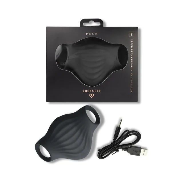 Black Rocks-Off Palm rippled masturbator with USB cable and box
