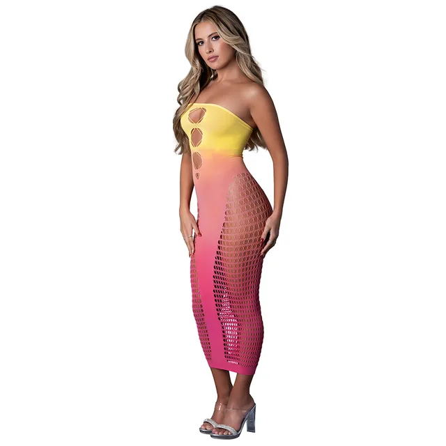 Sunset Ombre seamless cutout gown side view worn by model