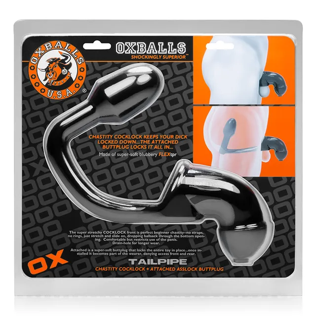 OxBalls Tailpipe Black Connected Cock Lock and Plug Set