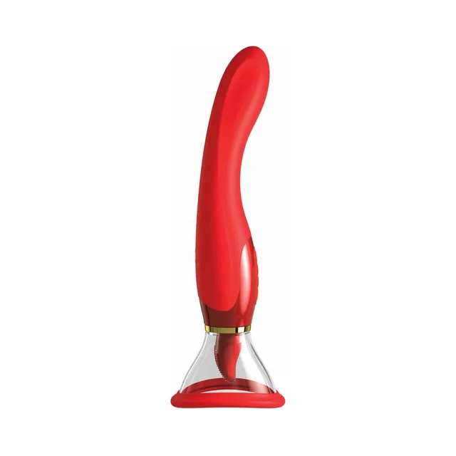 Side view of curved red Fantasy for Her wand with clear cup base