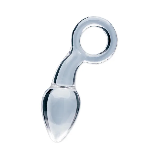 Front view of clear Utopian Delight glass plug and circular handle