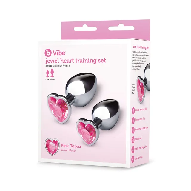 b-Vibe Jewel silver training plug set in pink retail box