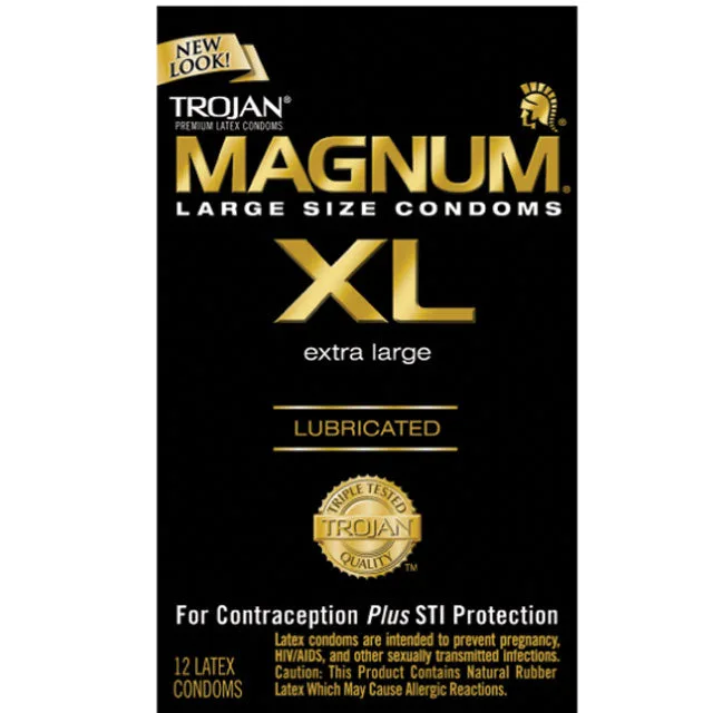 Trojan Magnum XL twelve-pack of lubricated condoms in black gold box