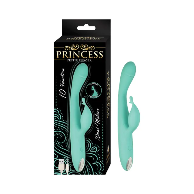 aqua Princess Petite Pleaser rabbit vibrator with tall black box