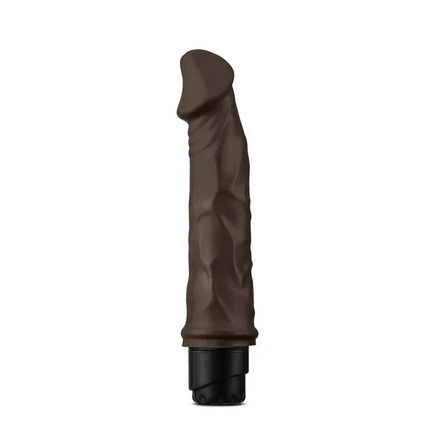 Dr. Skin Cock Vibe 6 Brown Vibrator upright front view on black battery base