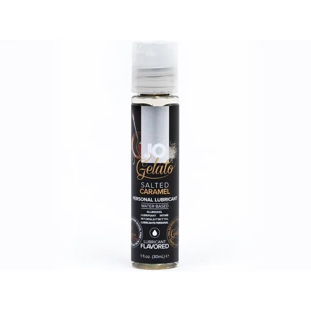 System JO Gelato Salted Caramel 1 oz slim bottle front with clear cap