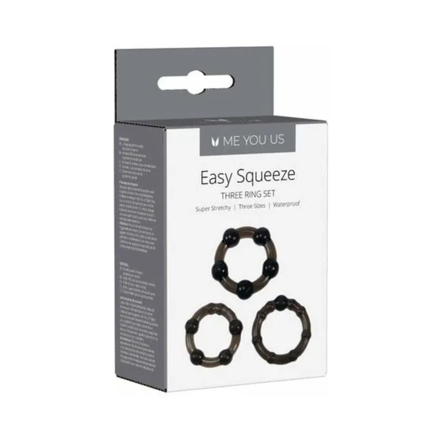 Me You Us Easy Squeeze three black textured rings in box