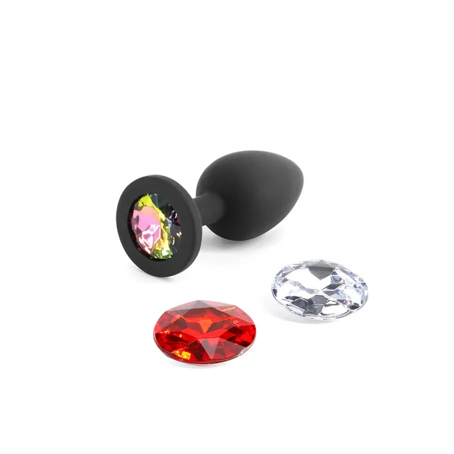 Black small plug with round gem base and three gems