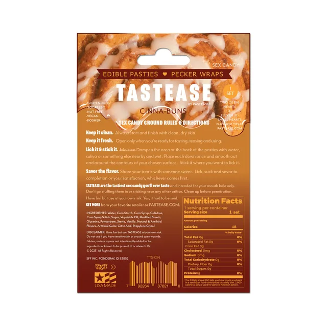 Rear panel of Tastease Cinna-Buns pasties package