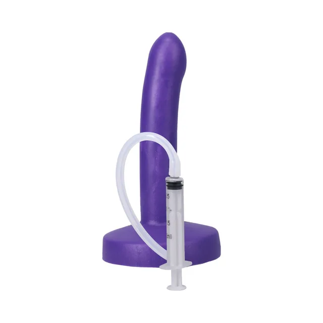 Angled purple POP Slim beside connected graduated syringe