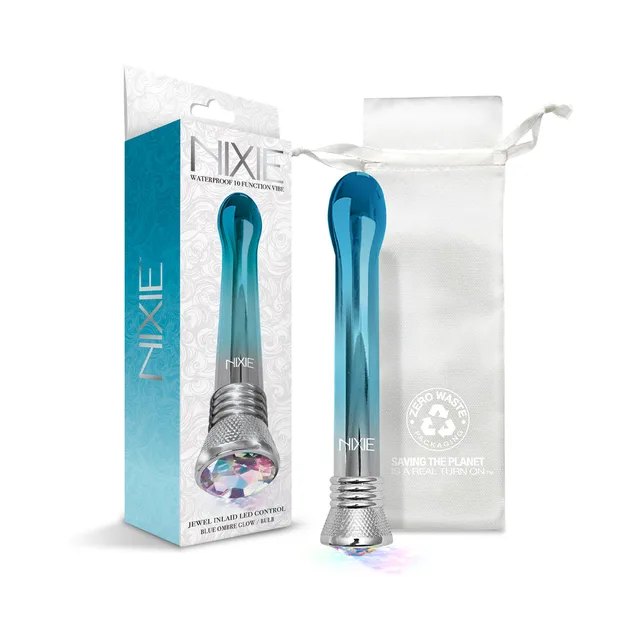 Nixie Blue Ombre Glow bulb vibe with box and white pouch