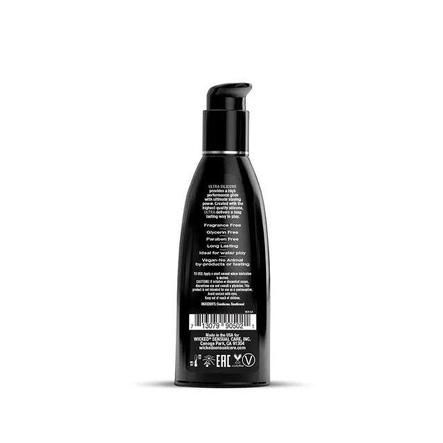 Wicked Ultra Silicone 2 oz black pump bottle back label