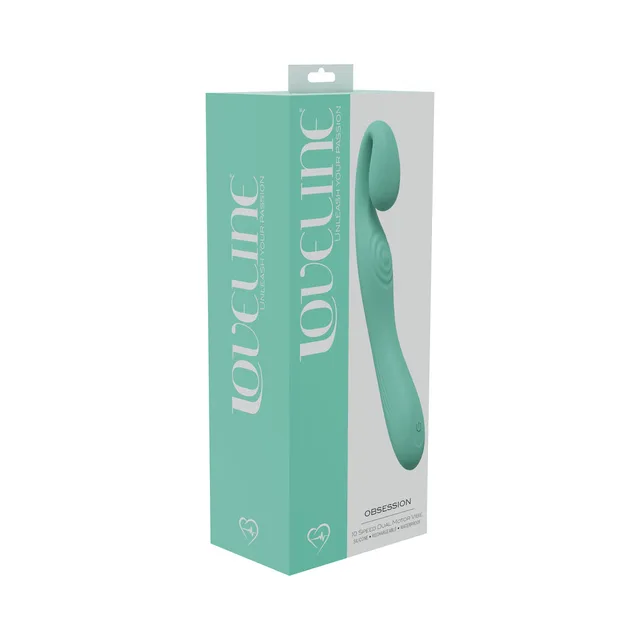 green LoveLine Obsession curved vibrator pictured on green retail box