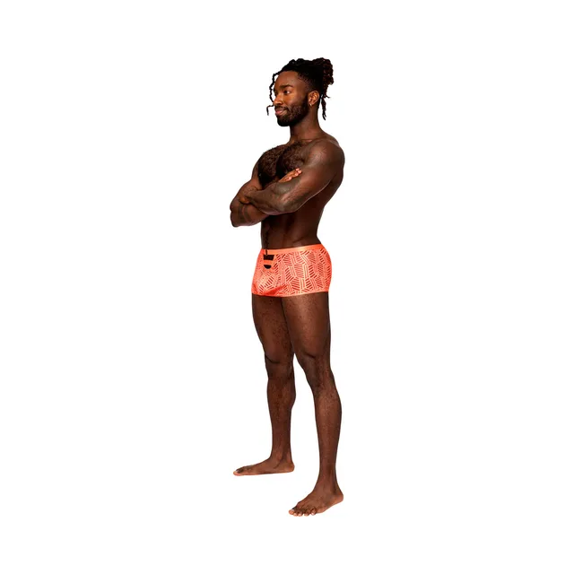 Front view of neon orange Rude Awakening cheeky short