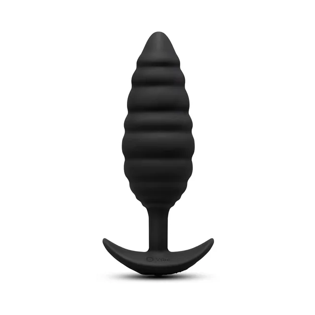 b-Vibe Twist black textured vibrating plug front upright view