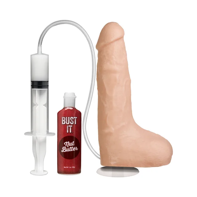 Doc Johnson Bust It Light Beige light beige shaft with syringe and red bottle