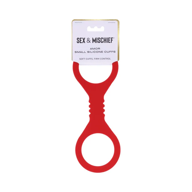 Small red Sportsheets Sex and Mischief Amor silicone figure-8 cuffs