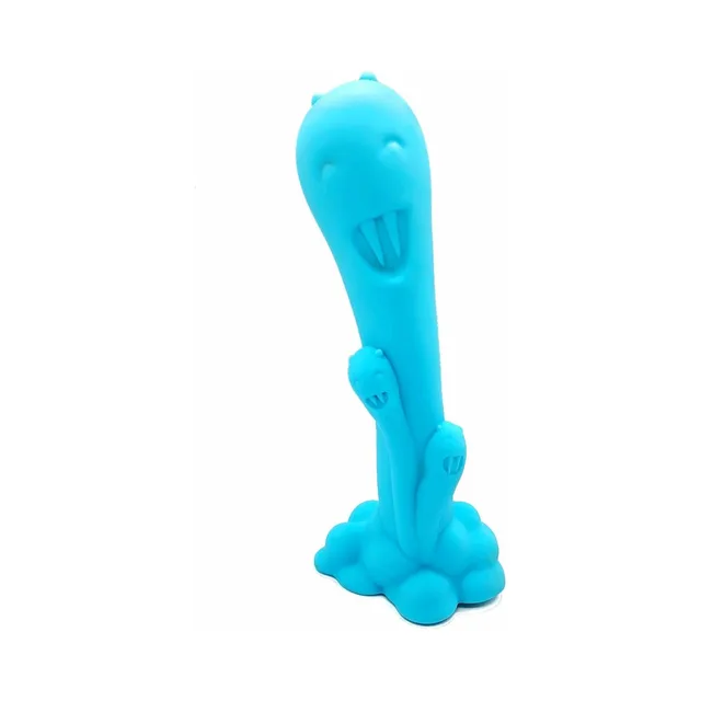 teal Trinity vibrator standing upright on sculpted character base