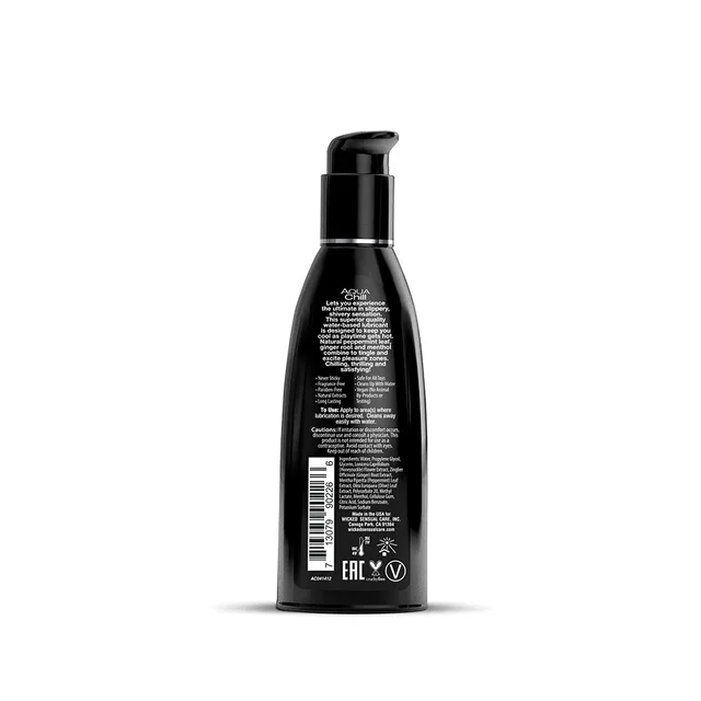 Wicked Aqua Chill Lubricant black bottle rear with white text and barcode