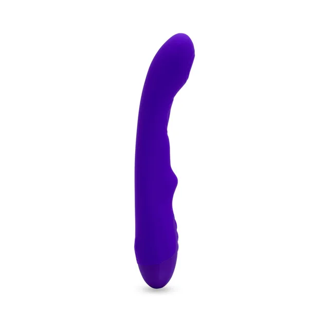 deep purple Vivi shown from the left with its arched neck above the rounded grip