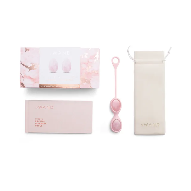 rose quartz Le Wand Yoni Egg set with pink ring, boxes and storage pouch