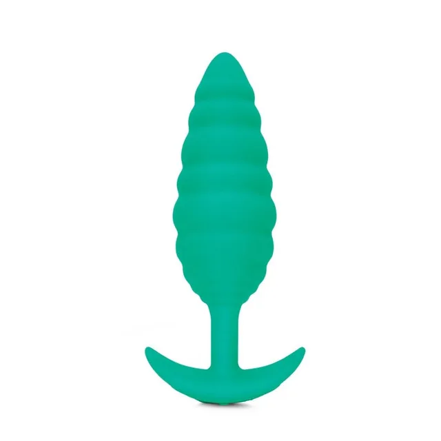 b-Vibe Twist bright green textured anal plug with curved flared base