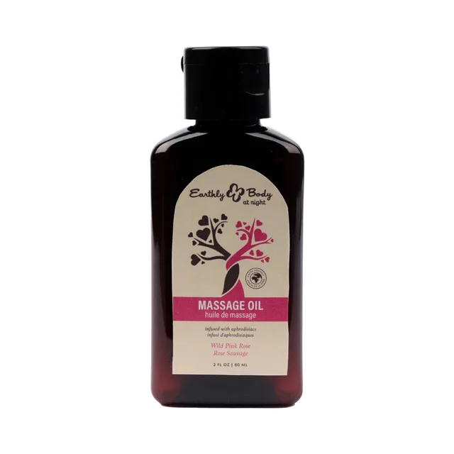 Front of Earthly Body wild pink rose massage oil 2 oz bottle