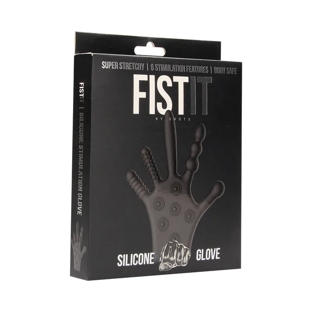 Shots Fist It black silicone stimulation glove retail box front