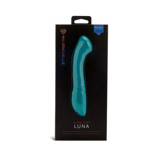 emerald green Nu Sensuelle Luna vibrator visible through black retail box