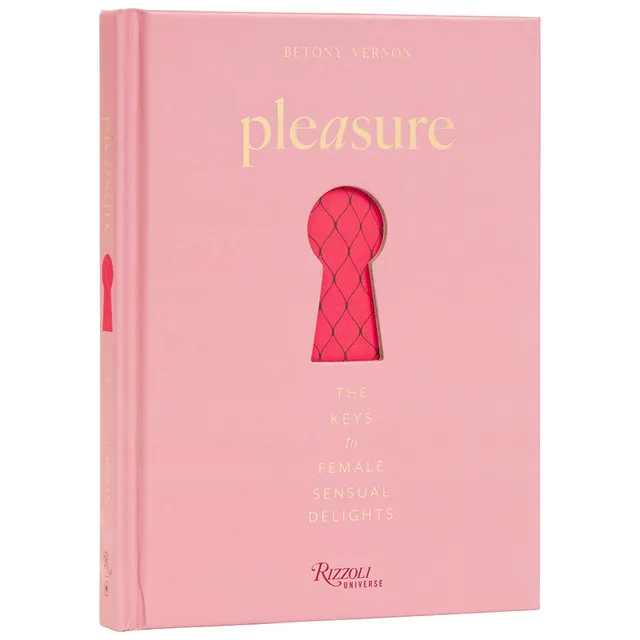 Pink hardcover of Pleasure by Betony Vernon with red keyhole illustration