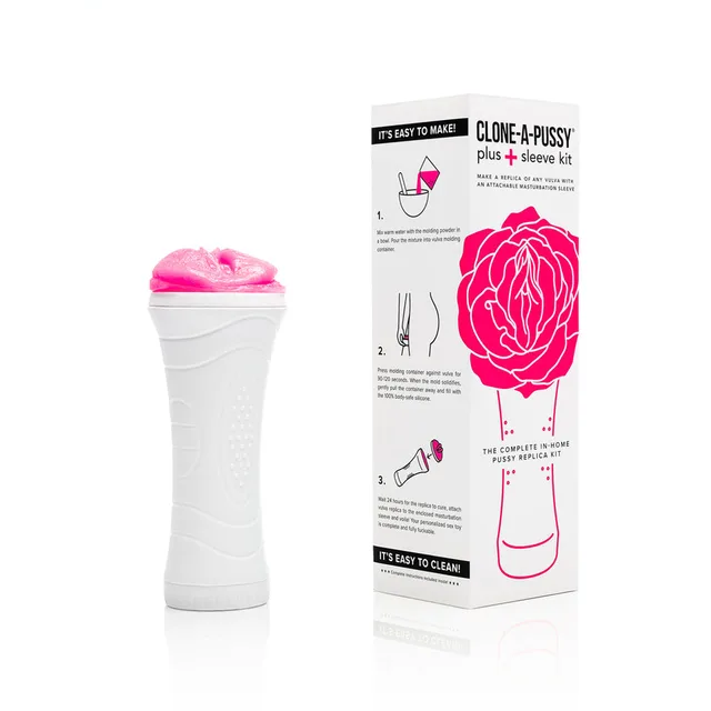 Clone-A-Pussy Plus hot-pink casting kit white cylindrical form topped with pink silicone shape