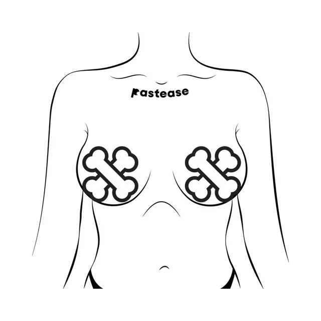 Pastease white crossbones breast pasties front placement illustration on a torso outline