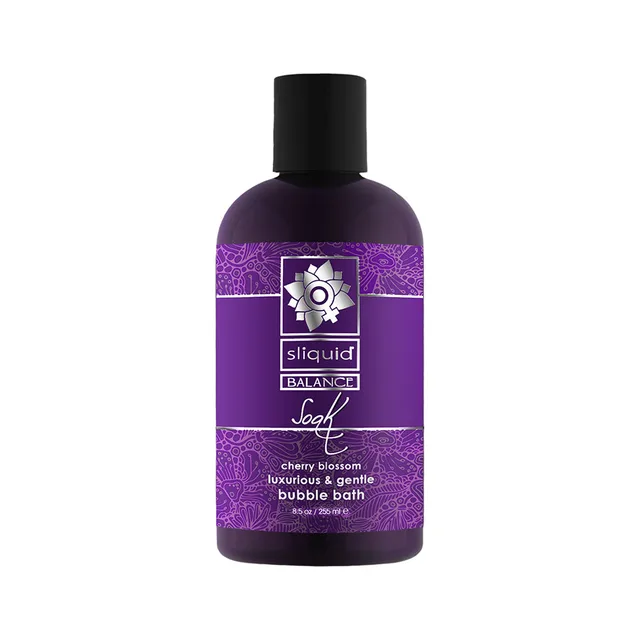 Sliquid Balance Soak cherry blossom 8.5 oz dark purple bubble bath bottle