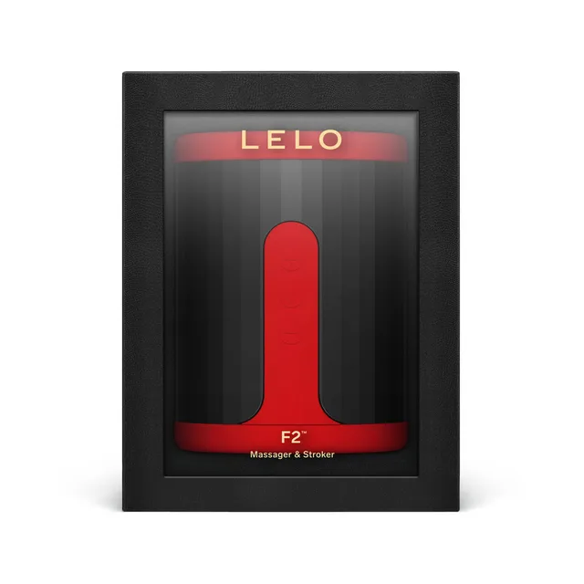 LELO F2S red massager and stroker in black window retail box