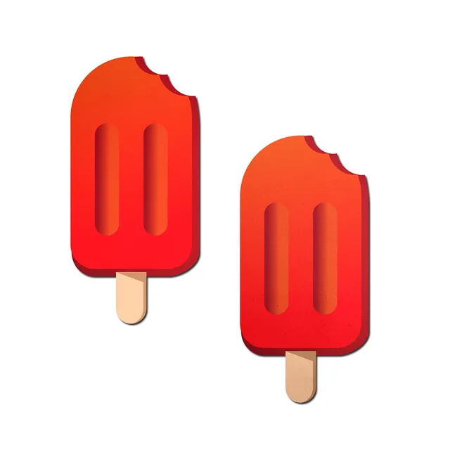 red cherry ice pop Pastease pasties with bite-shaped corner detail