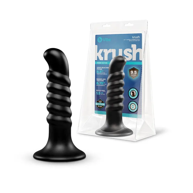 b-Vibe Krush 9.5-inch black ribbed dildo with retail package