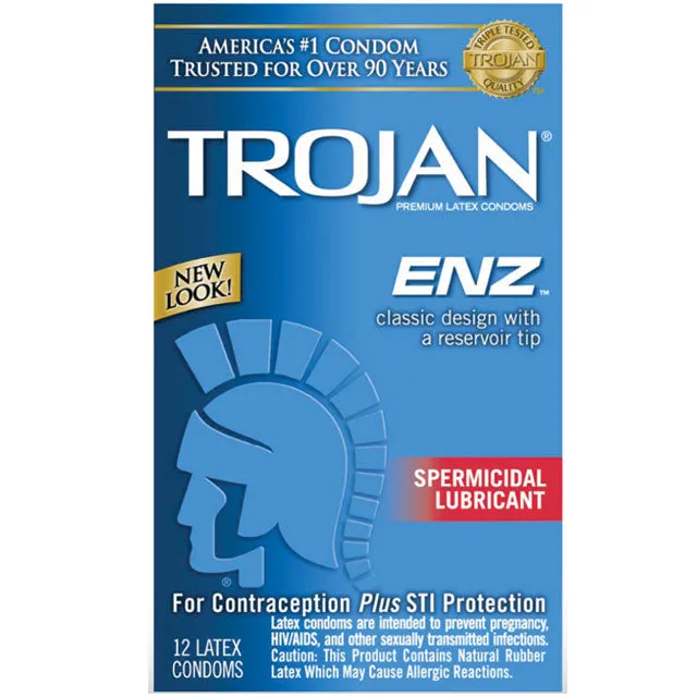 Trojan ENZ spermicidal lubricant condoms blue 12-pack box