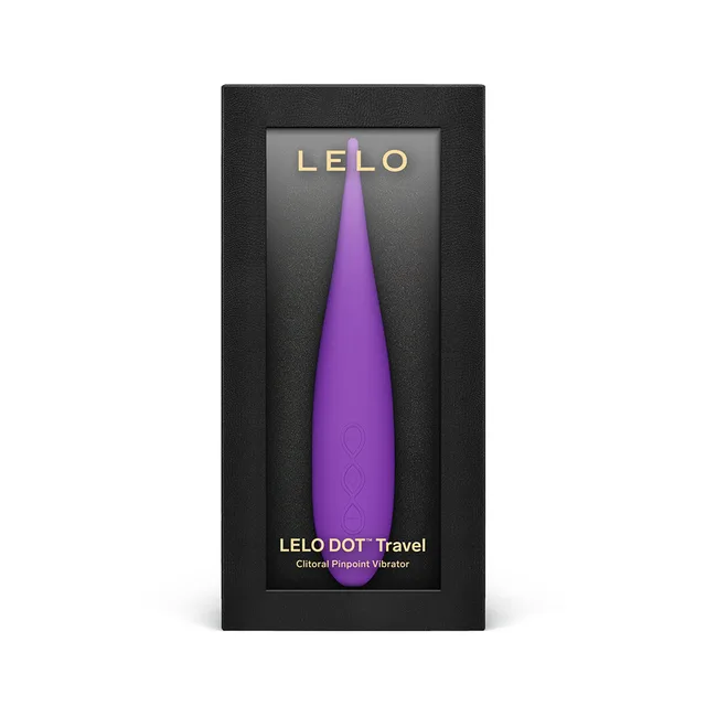 purple LELO DOT Travel vibrator displayed in black retail box