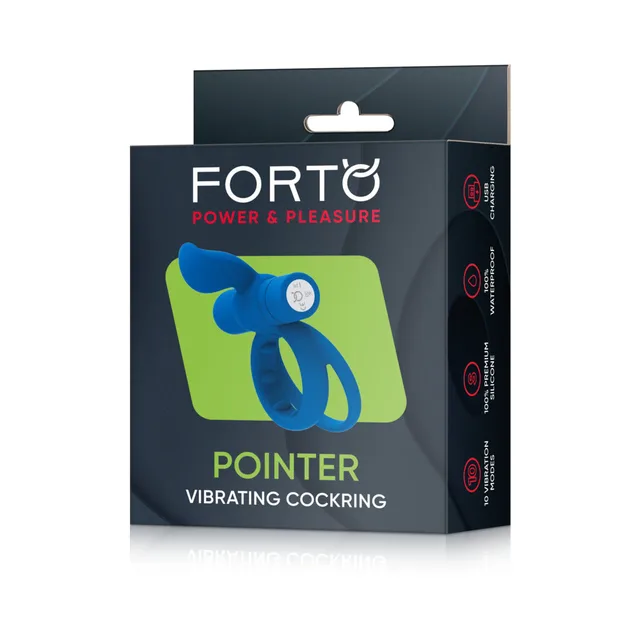 Forto Pointer blue vibrating cock ring packaging