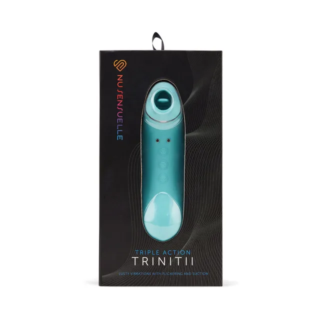 Nu Sensuelle Trinitii aqua suction vibrator displayed in black window box