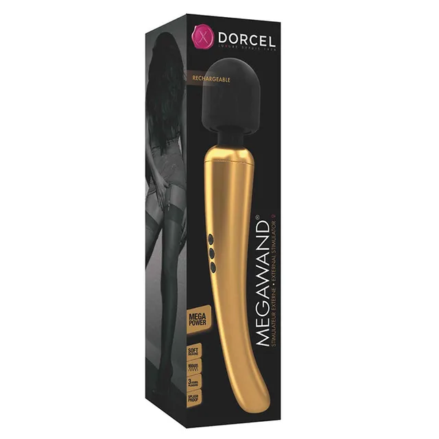 Dorcel MegaWand gold handle vibrator in black retail box