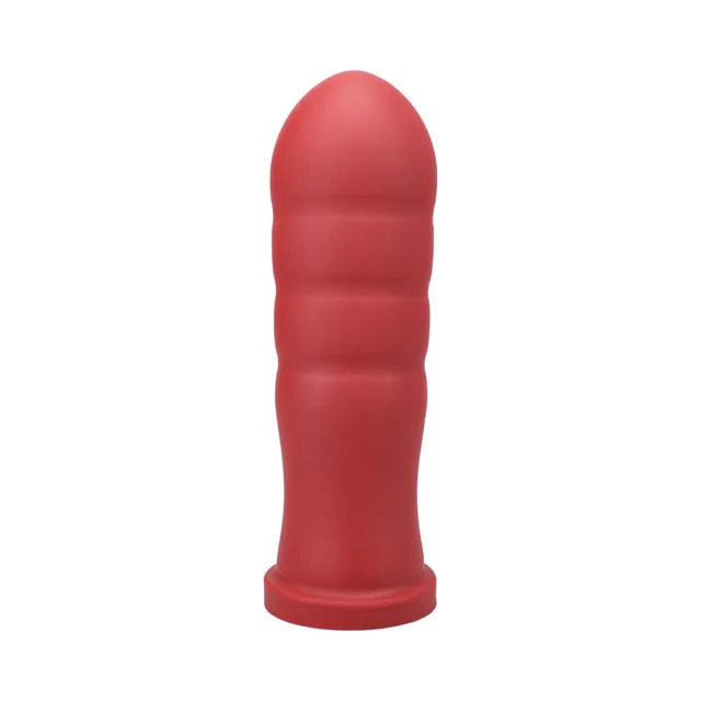 Front view of Ruby Tantus Meat Wave with rounded head and raised bands