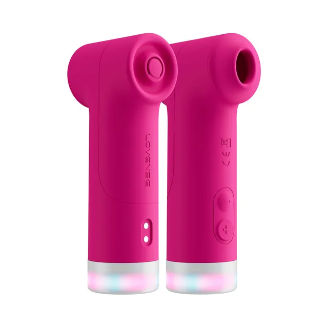 front and rear views of pink Lovense Fizz with illuminated white base