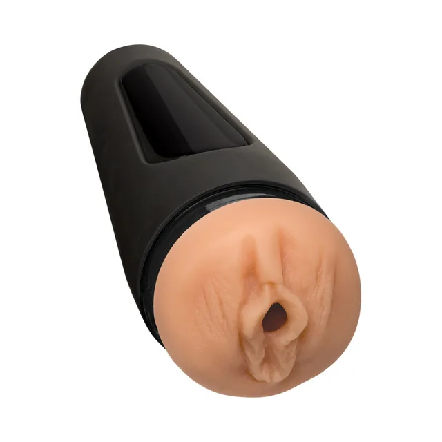 Doc Johnson Main Squeeze Dani Daniels Stroker black case angled left with beige insert