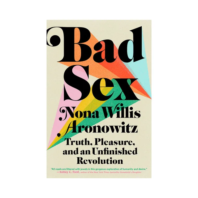 cream Bad Sex hardcover with oversized black title and pink orange geometric accents