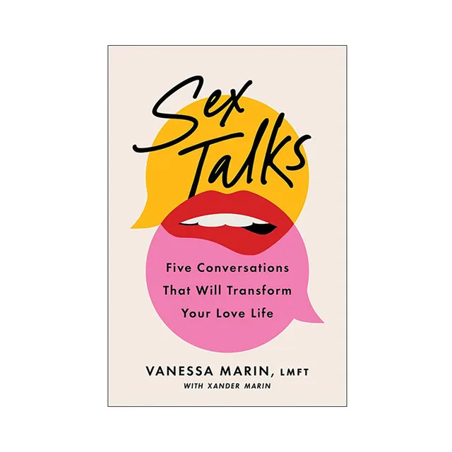 cream Sex Talks hardcover with black script title, yellow accent and pink circle