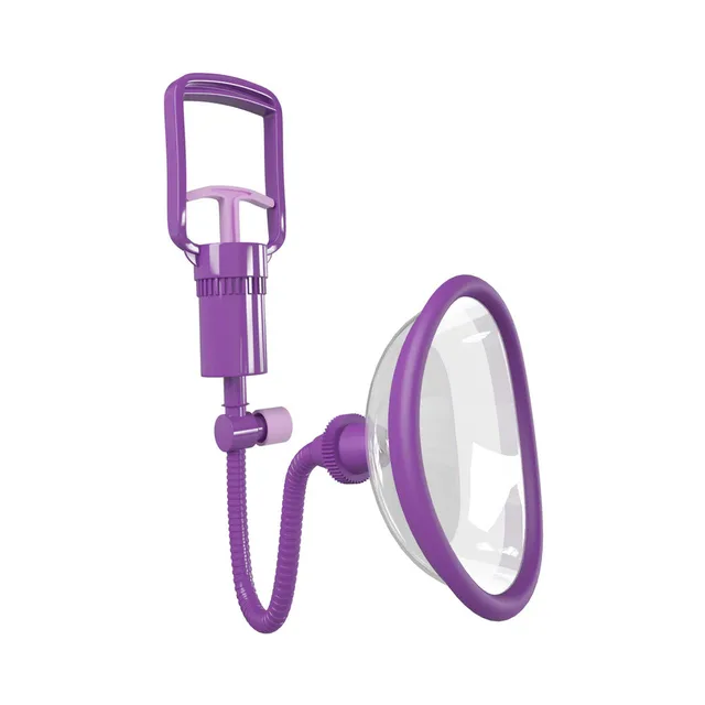 Purple trigger pump connected to clear oval cup by hose