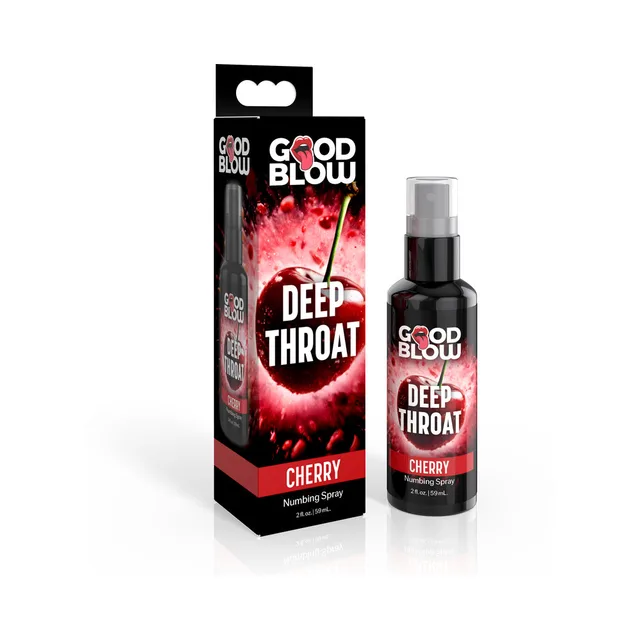 XR Brands Good Blow cherry 1 oz oral spray pump bottle beside red and black carton