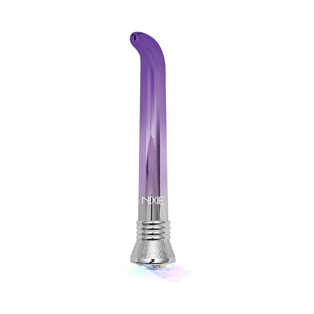 Front view of purple ombre Nixie vibrator with curved tip
