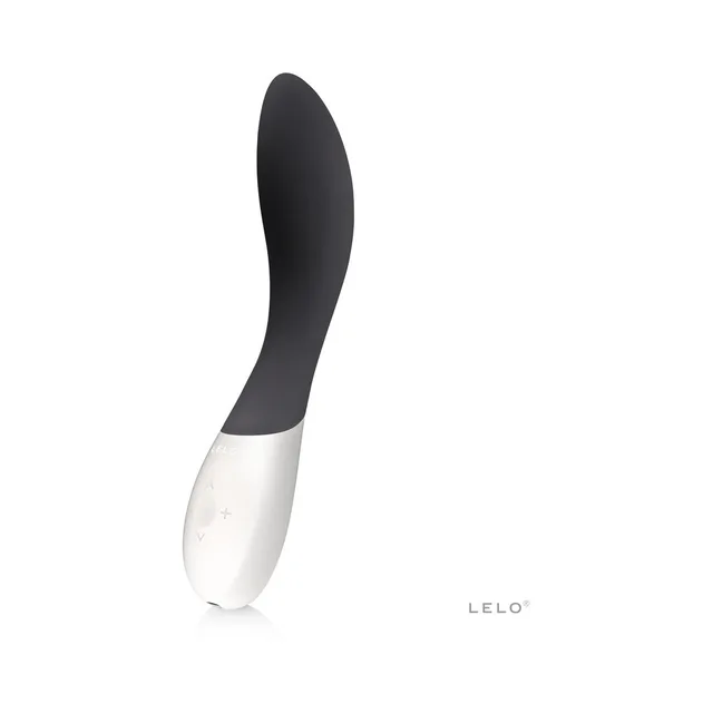 Black curved LELO MONA WAVE vibrator with white control handle